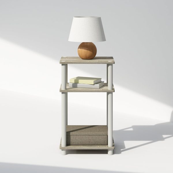 3-Tier Open Storage Nightstand, 1-Pack, Plastic Poles, Sonoma Oak/White