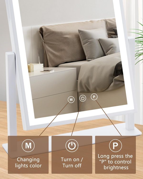 61lPUIVwORL._AC_SL1500 Vanity Mirror with Lights, Hollywood Makeup Mirror with Lights Phone Holder, Smart Touch Control, 3 Color Lighting Modes with Detachable 10x Magnification Mirror, 360°Rotation, White