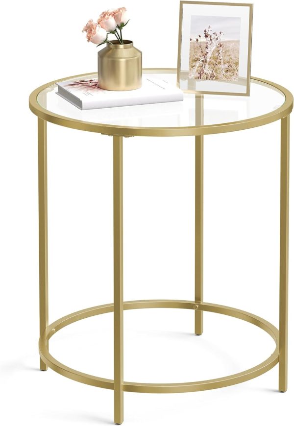 61m0ujIvpGL._AC_SL1500 Round Side Table, Glass End Table with Metal Frame, Laurel Green Coffee Table with Modern Style, for Living Room, Balcony, Bedroom, Laurel Green