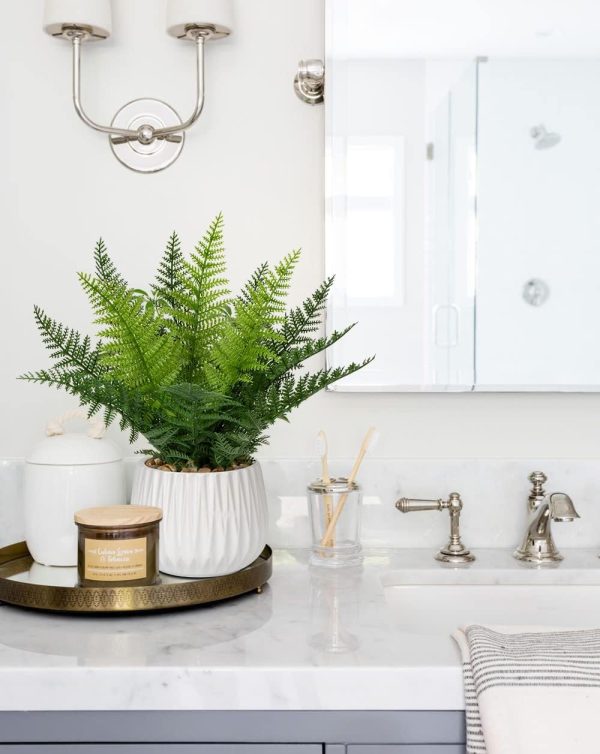 Faux Plant Indoor in Ceramic Pot 13" Artificial Potted Fern Fake House Plants for Desk Office Bathroom Garden Decoration