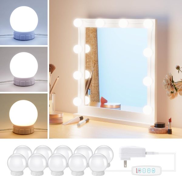 61oY1K_0i4L._AC_SL1500 Hollywood Style Led Vanity Mirror Lights Kit - Vanity Lights Have 10 Dimmable Light Bulbs for Makeup Dressing Table and Power Supply Plug in Lighting Fixture Strip, White (No Mirror Included)