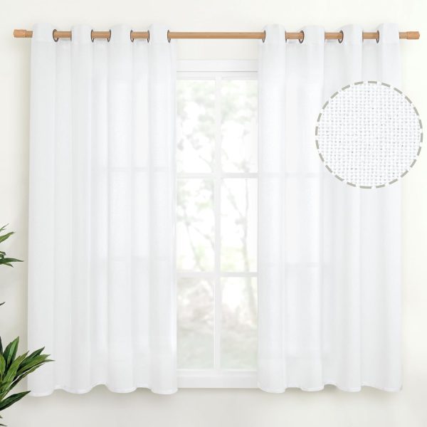 Natural Linen Curtains 63 Inch Length 2 Panels Bronze Grommet Linen Textured Short Window Drapes Light Filtering for Living Room Bedroom, 52 X 63 Inch