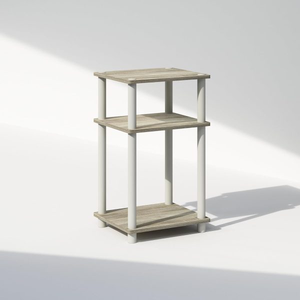 3-Tier Open Storage Nightstand, 1-Pack, Plastic Poles, Sonoma Oak/White