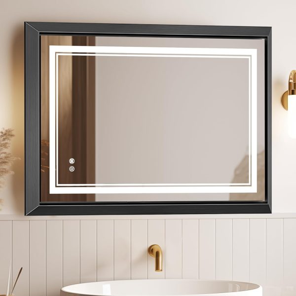 Hollywood Bathroom Mirror 12"*16", Framed Lighted Bathroom Vanity Mirror, Wall Mounted, Dimmable LED Mirror for Bathroom,Gold
