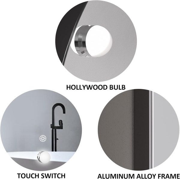 Hollywood Bathroom Mirror 12"*16", Framed Lighted Bathroom Vanity Mirror, Wall Mounted, Dimmable LED Mirror for Bathroom,Gold