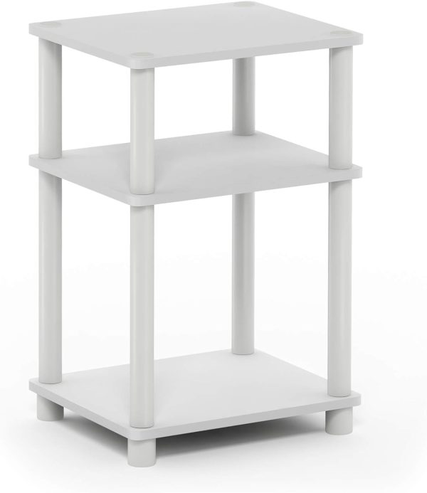 3-Tier Open Storage Nightstand, 1-Pack, Plastic Poles, Sonoma Oak/White