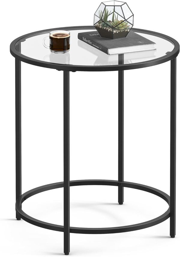 61wwIrFRYxL._AC_SL1500 Round Side Table, Glass End Table with Metal Frame, Laurel Green Coffee Table with Modern Style, for Living Room, Balcony, Bedroom, Laurel Green