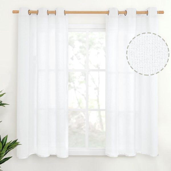 Natural Linen Curtains 63 Inch Length 2 Panels Bronze Grommet Linen Textured Short Window Drapes Light Filtering for Living Room Bedroom, 52 X 63 Inch