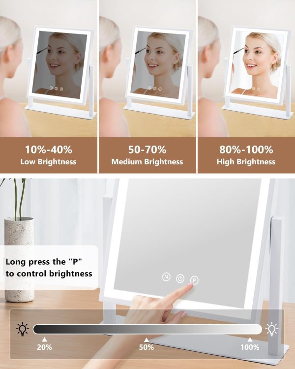 61yl-JSmFPL._AC_SL1500 Vanity Mirror with Lights, Hollywood Makeup Mirror with Lights Phone Holder, Smart Touch Control, 3 Color Lighting Modes with Detachable 10x Magnification Mirror, 360°Rotation, White