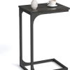 C-Shaped End Table, Small Side Table for Couch, Sofa Table with Metal Frame for Living Room, Bedroom, Bedside, Rustic Brown and Black
