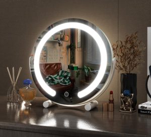13 Inch Vanity Mirror with Lights, LED Makeup Mirror for Bedroom Makeup, Light up Mirror Smart Touch Control 3 Colors Dimmable, 360 Rotation (White)