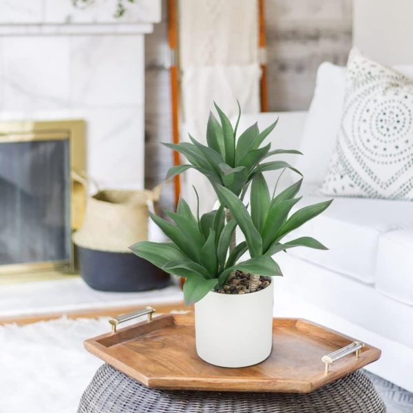 Large Artificial Succulent Plants Fake Three-Head Agave Succulent Plant Potted 15" Faux Plant in White Pot Succulent Aloe Plant Indoor for Desk Modern Home Office Living Room Table Shelf Decor