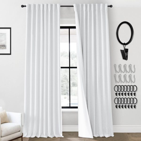 108 Inch Long Blackout Curtains & Drapes for Track System Pleated with Hooks Rings 2 Panels Set,Linen Black Out Back Tab 9FT Ceiling to Floor Length Curtains for Living Room,Cream Ivory