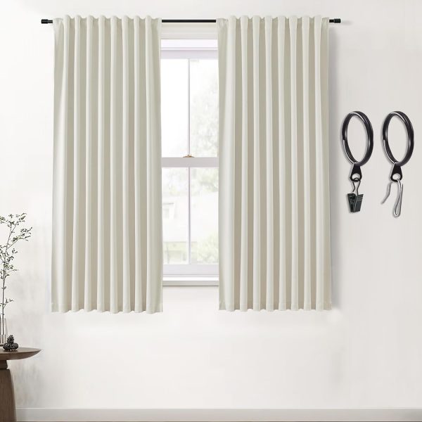 Blackout Curtains 96 Inches Long 2 Panel Set for Living Room,Black Out Room Darkening Thermal Pleated Back Tab Hooks Rings Pleat 8 FT Track Ceiling to Floor Length Curtains for Bedroom Window,Cream