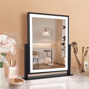 71-ikUIq4cL._AC_SL1500_e07384b4-85eb-427b-a72b-2b92c260787f Makeup Mirror with Lights, Fashion Lighted Vanity Mirror with Dimmable Light, Smart Control, Adjustable Warm White/Natural/Daylight, Birthday Wedding Gift, 360°Rotation (Black, 13inch)