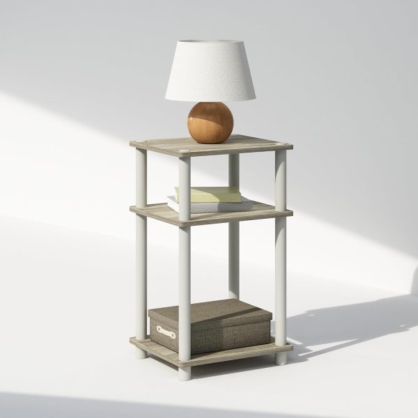 3-Tier Open Storage Nightstand, 1-Pack, Plastic Poles, Sonoma Oak/White