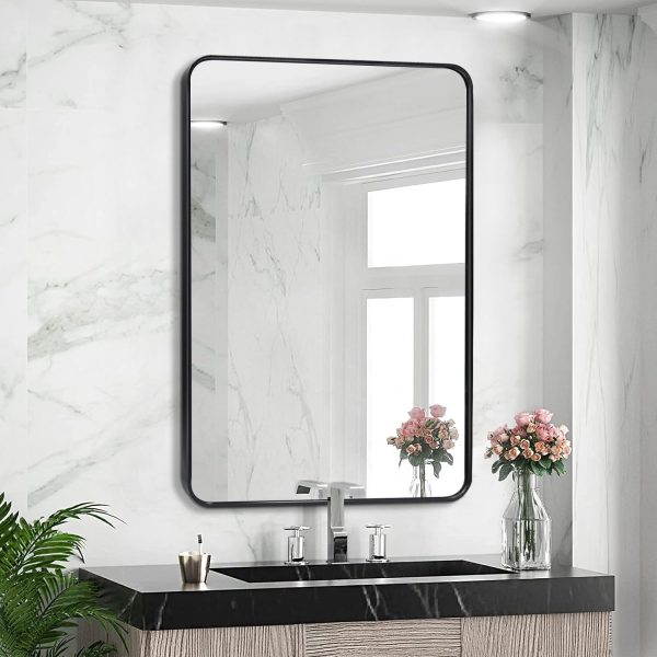 710fJ7K4AbL._AC_SL1500 Arched Wall Mirror 20x30 Inch, Black Arch-top Bathroom Vanity Wall Mounted Mirror, Bedroom Modern Black Metal Framed Mirror