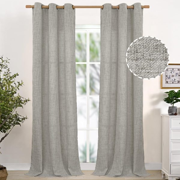 Natural Linen Curtains 63 Inch Length 2 Panels Bronze Grommet Linen Textured Short Window Drapes Light Filtering for Living Room Bedroom, 52 X 63 Inch