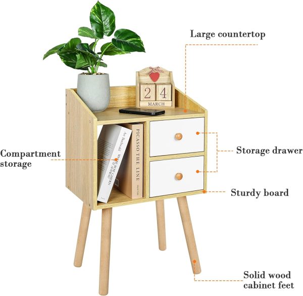 711ChcdnlOL._AC_SL1500 Small Nightstand, Bedside Table with 2 Drawers Mid Century Modern Nightstand Natural Wood End Table Side Table for Bedroom