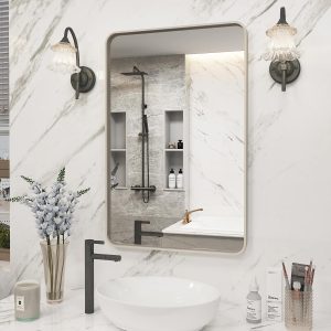 20x30 Silver Bathroom Mirror, Silver Wall Mirror for Vanity, Brushed Metal Framed Rectangle Mirror, Anti-Rust, Brushed Nickel,Shatterproof, Round Corners(Horizontally/Vertically)