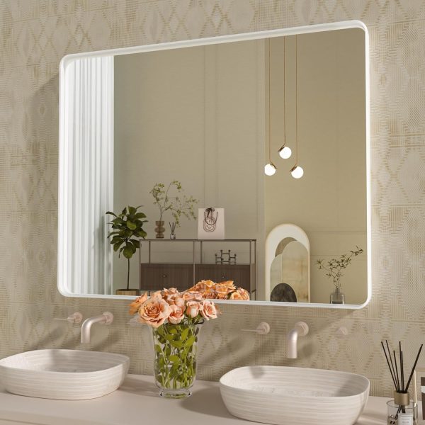 711azEl9IfL._AC_SL1500 22x30 Inch Bronze Bathroom Mirror for Vanity, Brushed Bronze Metal Frame Mirror for Wall, Rounded Rectangle Bronze Frame Mirror with Tempered Glass, Anti-Rust (Horizontal/Vertical)