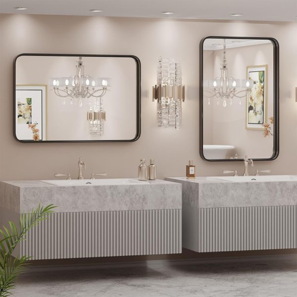 Black Bathroom Vanity Mirror for Wall, 22x30 Inch Metal Framed Wall Mirror Farmhouse Rectangle, Anti-Rust, Tempered Glass, Hangs Horizontally or Vertically