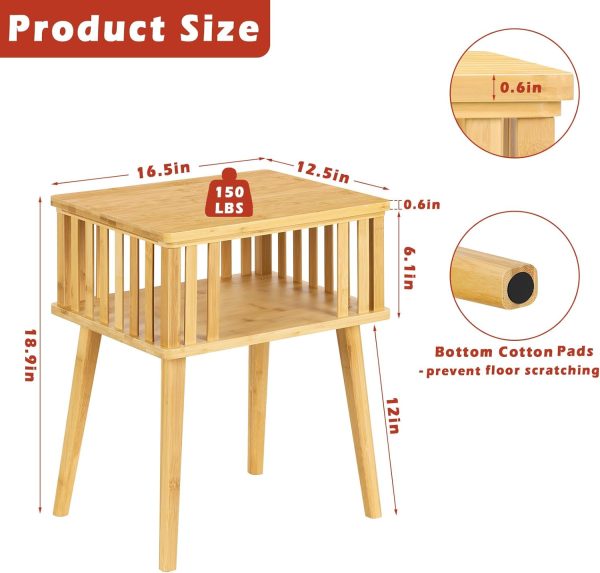 711iEbyAaUL._AC_SL1500 Bamboo Nightstand with Solid Legs Small Side Tables Mid Century Modern Bedside Table for Kids' Bedroom and Small Space, Natural
