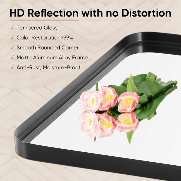 711lsDO7DiL._AC_SL1500 Black Metal Framed Vanity Rounded Rectangle Bathroom Mirrors for Over Sink Wall, 30x22 Inch Matte Large Mirror, Modern Decorative for Restroom, Farmhouse, Horizontally or Vertically Hanging