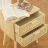 Rattan Nightstand with Storage, Wood Bedside Table with 2 Rattan Drawers, Boho Night Stand Modern End Side Table for Bedroom and Small Space, Natural Walnut