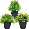 711rhNxdegL._AC_SL1500 rtificial Potted Plants Mini Fake Plants in Pots, 4 Pack Medium Eucalyptus Potted Faux Decorative Grass Plant with White Plastic Pot for Home Decor, Indoor, Office, Desk, Table Decoration