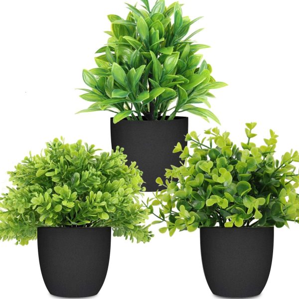 711rhNxdegL._AC_SL1500 rtificial Potted Plants Mini Fake Plants in Pots, 4 Pack Medium Eucalyptus Potted Faux Decorative Grass Plant with White Plastic Pot for Home Decor, Indoor, Office, Desk, Table Decoration