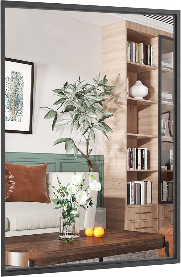 Black Vanity Mirror, 26×38 Black Mirror for Bathroom,Large Bathroom Mirror,Square Mirror (Black)