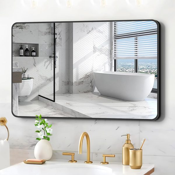 7127Zs8JcZL._AC_SL1500 Bathroom Wall Mirror -20x28 Vanity Mirrors Large Wall-Mounted Makeup Mirror Over Sink for Bedroom/Farmhouse/Entrance, Black Rectangle Framed Anti-Rust Shatterproof Mirrors