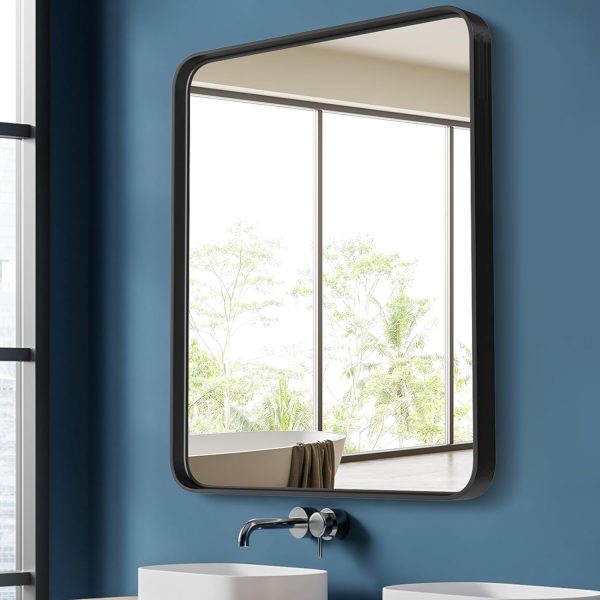 Black Bathroom Mirror Large Rectangle Vanity Framed Mirror for Wall, 30x40 Inch Modern Metal Wall Mirror Farmhouse, Anti-Rust, Tempered Glass, Hangs Horizontally or Vertically