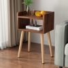 Nightstand, Mid-Century Modern Bedside Table with Solid Wood Legs, Adorable and Practical End Side Table with Open Storage Shelf, Fashion Bedroom Furniture Rustic Brown.