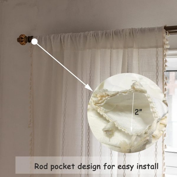 712sFmt4X5L._AC_SL1500 Boho Curtains Semi-Blackout Window Curtains 84 Inch 2 Pannels for Living Room, Linen Tassels Farmhouse Curtains with Embroidery for Bedroom Rod Pocket Draperies 52" W x 84" L,Off White