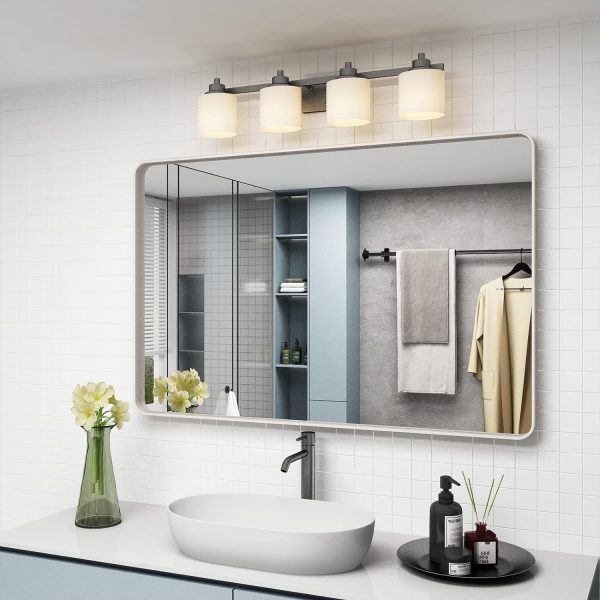712tJ3Lg2EL._AC_SL1500 20x30 Silver Bathroom Mirror, Silver Wall Mirror for Vanity, Brushed Metal Framed Rectangle Mirror, Anti-Rust, Brushed Nickel,Shatterproof, Round Corners(Horizontally/Vertically)