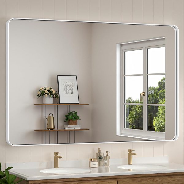 7135ef9hcwL._AC_SL1500 Black Metal Framed Bathroom Mirrors for Wall, 20 x 30 Inch Rounded Rectangle Bathroom Vanity Mirror, Matte Black Farmhouse Mirror with Seamless Frame, HD Tempered Glass(Horizontal/Vertical)