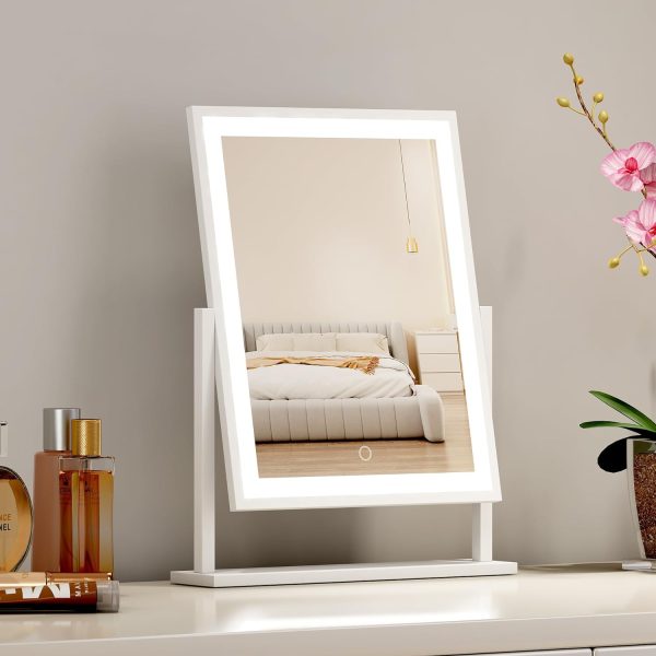7137uP_qO7L._AC_SL1500 Lighted led Makeup Mirror Hollywood Mirror Vanity Makeup Mirror with Lights Smart Touch Control 3-Gear Dimable Light 360°Rotation (12in. White)