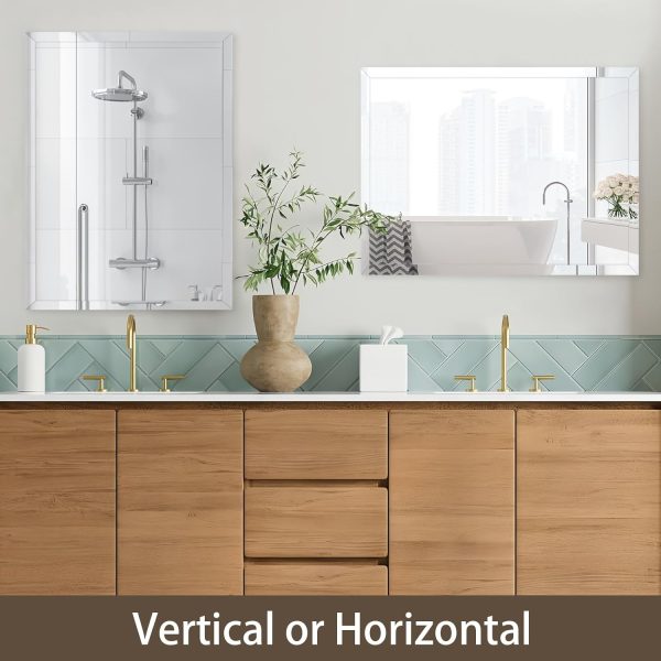 713QemrLgGL._AC_SL1500 16x24 inch Beveled Bathroom Mirror, Rectangle Frameless Mirror, 1" Polished Beveled Edge Wall Mirror, Beveled Square Mirror for Bathroom, Living Room, Bedroom