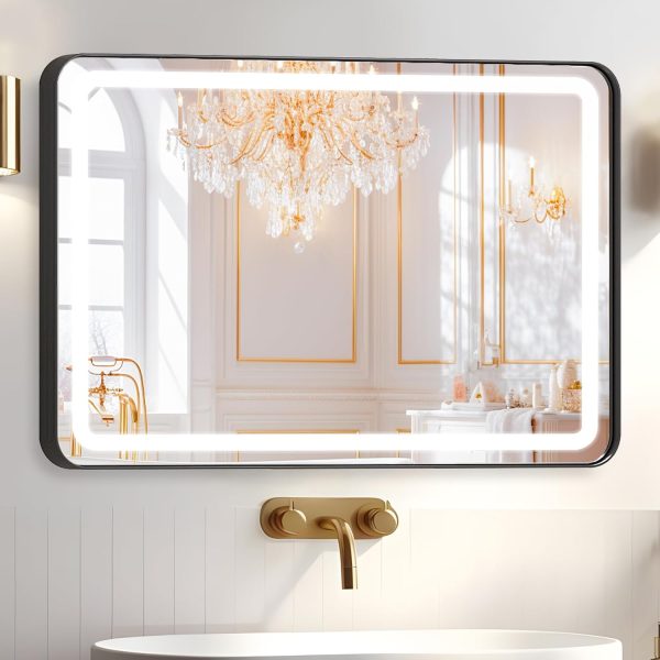 Hollywood Bathroom Mirror 12"*16", Framed Lighted Bathroom Vanity Mirror, Wall Mounted, Dimmable LED Mirror for Bathroom,Gold