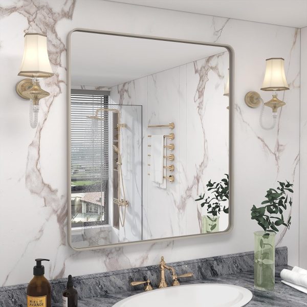 714O_fNQ32L._AC_SL1500 20x30 Silver Bathroom Mirror, Silver Wall Mirror for Vanity, Brushed Metal Framed Rectangle Mirror, Anti-Rust, Brushed Nickel,Shatterproof, Round Corners(Horizontally/Vertically)