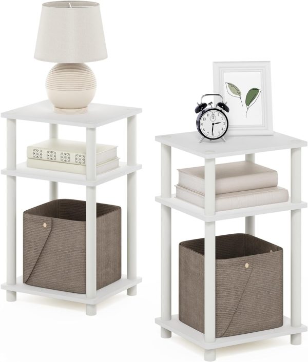 3-Tier Open Storage Nightstand, 1-Pack, Plastic Poles, Sonoma Oak/White