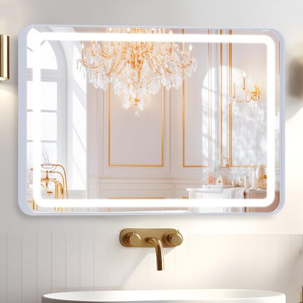 Hollywood Bathroom Mirror 12"*16", Framed Lighted Bathroom Vanity Mirror, Wall Mounted, Dimmable LED Mirror for Bathroom,Gold