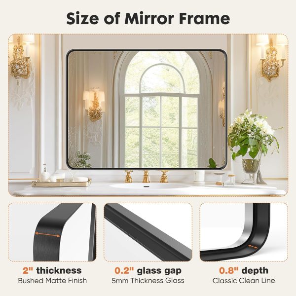 Black Bathroom Mirror Large Rectangle Vanity Framed Mirror for Wall, 30x40 Inch Modern Metal Wall Mirror Farmhouse, Anti-Rust, Tempered Glass, Hangs Horizontally or Vertically