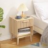 Boho Nightstand, Small Side Table Night Stand with Drawer Open Shelf, Bedside End Table with Wood Strip Decorated Drawer for Bedroom, Living Room, Dorm and Small Spaces (Natural)