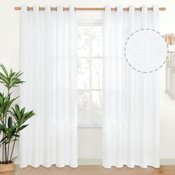 Natural Linen Curtains 63 Inch Length 2 Panels Bronze Grommet Linen Textured Short Window Drapes Light Filtering for Living Room Bedroom, 52 X 63 Inch