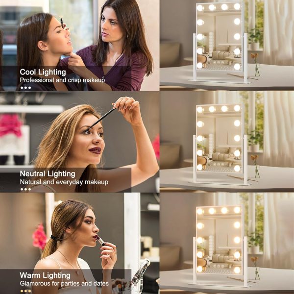 716H6pQBz_L._AC_SL1500 Vanity Mirror with Lights 14" x 19", Lighted Makeup Mirror 12 Dimmable Bulb, Smart Touch Hollywood Vanity Mirror, 3 Color Temperature, White