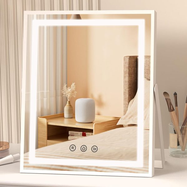 716Soxzd8PL._AC_SL1500 Hollywood Vanity Mirror with Lights, 10''x12'' Memory Makeup Mirror with 3 Color Modes Tabletop Vanity Lighted Mirror with Smart Touch Control, Gifts for Christmas Housewarming Gifts