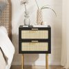 Rattan Nightstand, Drawer Dresser for Bedroom, Small Side Table with Drawer, Bedside Furniture, Night Stand, End Table with Gold Frame for Bedroom, Living Room, White